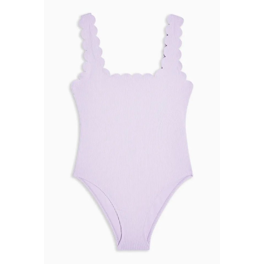 Topshop Lilac Ribbed Scallop Trim One Piece Swimsuit US 2 New With Tags
